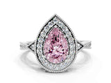 White gold Fancy Pink Pear  Halo Round Diamond Milgrain Pave Engagement Ring_3
