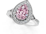 White gold Fancy Pink Pear  Halo Round Diamond Milgrain Pave Engagement Ring_4