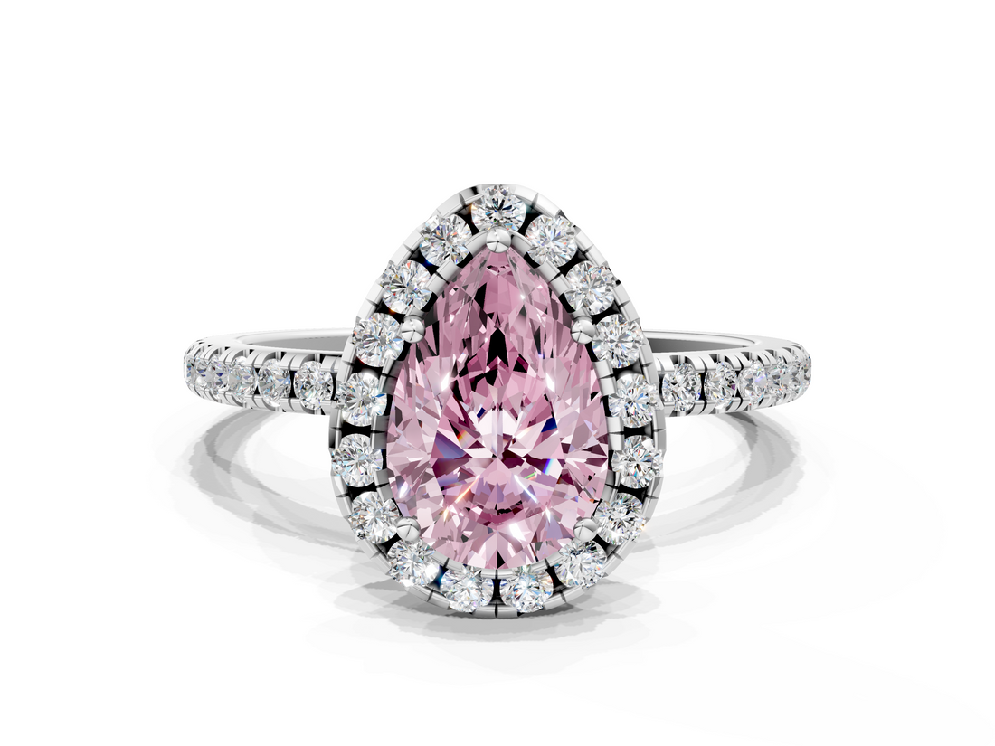 White gold Fancy Pink Pear  Halo Round Diamond Pavé Band Four-Prong Ring_3