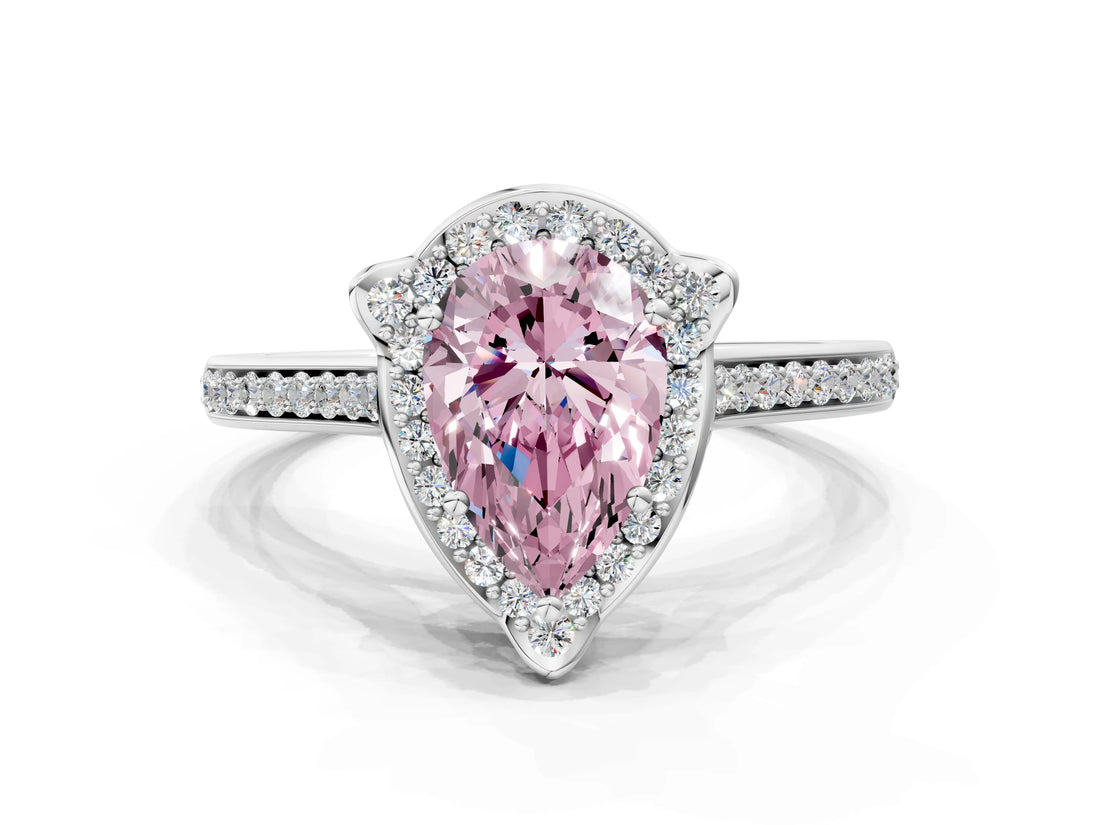 White gold Fancy Pink Pear  Halo Round Diamond Pave Band with Four-Prong Setting_50