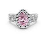 White gold Fancy Pink Pear  Halo Round Diamond Pave Band with Prong Setting_24