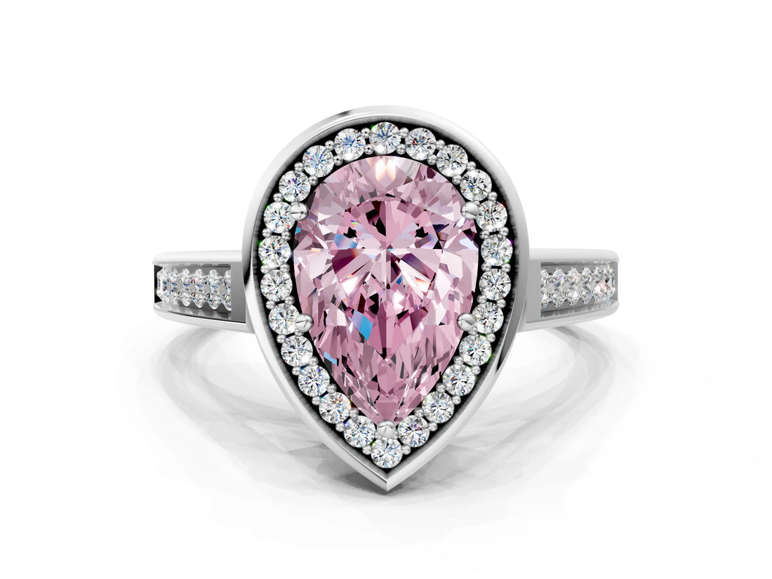 White gold Fancy Pink Pear  Halo Solitaire Diamond Ring with Pave Band and Bezel Setting_49