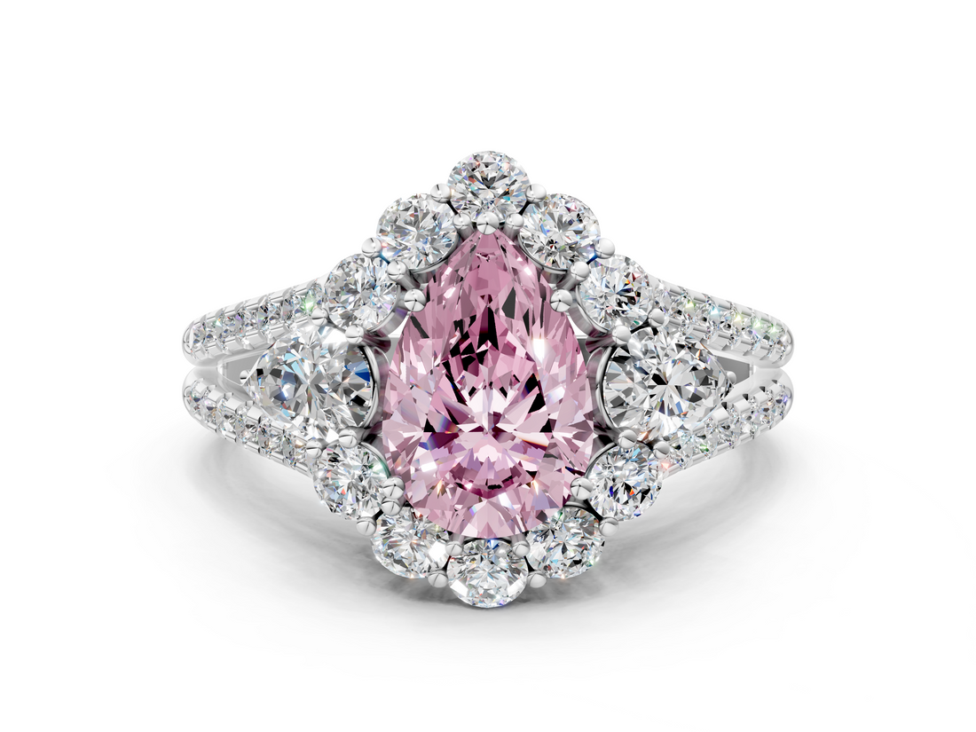 White gold Fancy Pink Pear  Halo Split Shank Diamond Engagement Ring with Prong Setting_20
