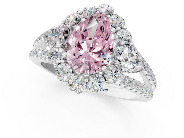 White gold Fancy Pink Pear  Halo Split Shank Diamond Engagement Ring with Prong Setting