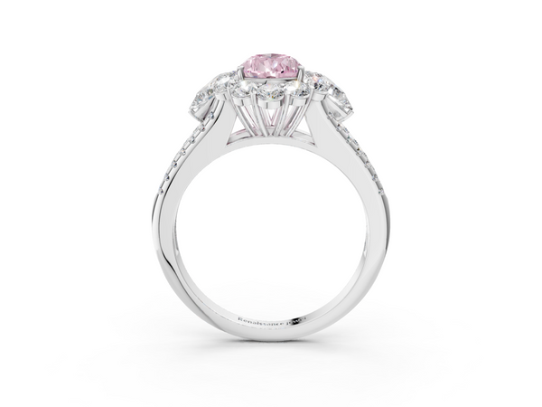White gold Fancy Pink Pear  Halo Split Shank Diamond Engagement Ring with Prong Setting