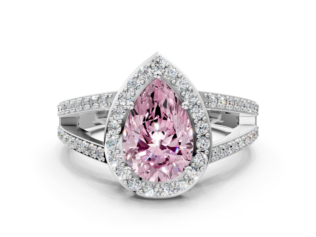 White gold Fancy Pink Pear  Halo Split Shank Diamond Ring with Four-Prong Setting_32