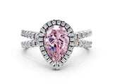 White gold Fancy Pink Pear  Halo Split Shank Diamond Ring with Pavé Setting_26
