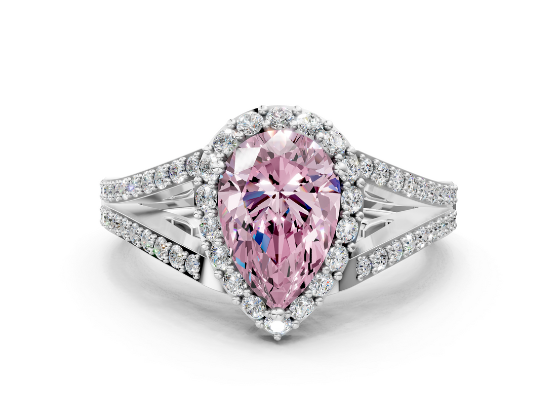 White gold Fancy Pink Pear  Halo Split Shank Diamond Ring with Prong Setting_20