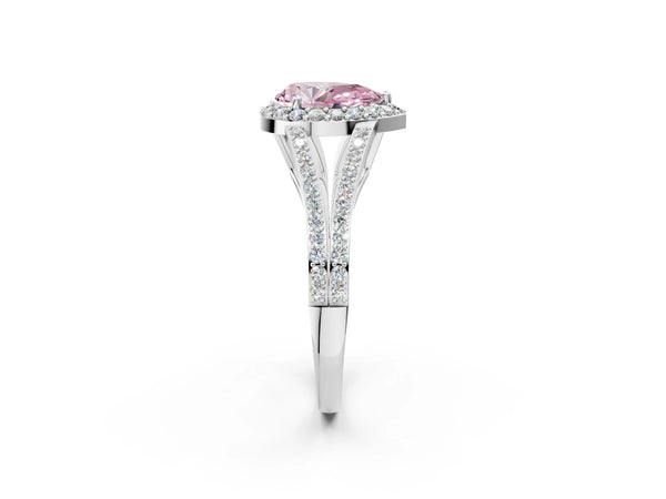 Platinum Fancy Pink Pear  Halo Split Shank Pave Diamond Ring with Four-Prong Setting