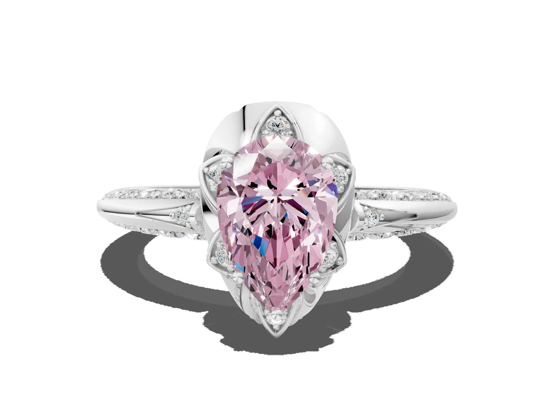 White gold Fancy Pink Pear  Halo Split Shank Pave Diamond Ring with Petal Prong Setting_31