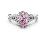 White gold Fancy Pink Pear  Halo Twist Band Solitaire Prong Setting Ring_76