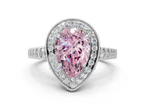 White gold Fancy Pink Pear  Halo Twist Band Solitaire Ring with Six-Prong Setting_32