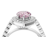 White gold Fancy Pink Pear  Halo Twist Band Solitaire Ring with Six-Prong Setting_36