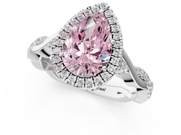 White gold Fancy Pink Pear  Halo Twist Band Solitaire Ring