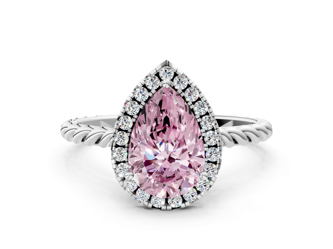 White gold Fancy Pink Pear  Halo Twisted Band Four-Prong Diamond Ring_20