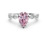 White gold Fancy Pink Pear  Milgrain Bezel Diamond Engagement Ring with Solitaire Prong Setting_154