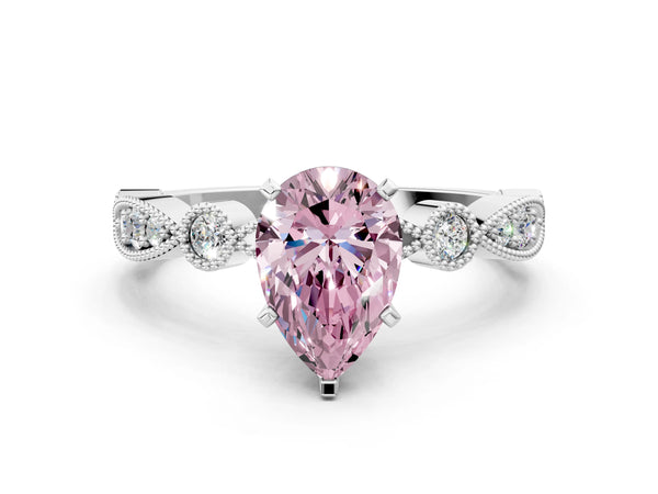 Sterling Silver Pear-Shaped Milgrain Bezel Engagement Ring Setting for Fancy Pink Center