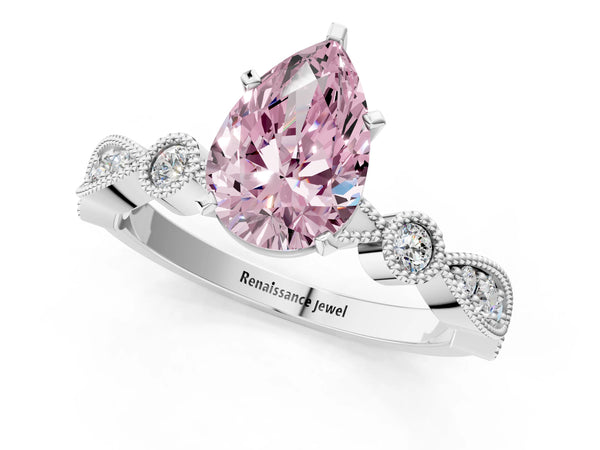 Platinum Pear-Shaped Milgrain Bezel Engagement Ring Setting for Fancy Pink Center