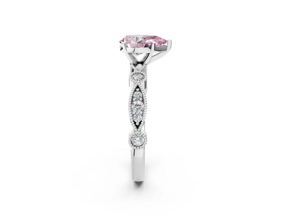Platinum Pear-Shaped Milgrain Bezel Engagement Ring Setting for Fancy Pink Center