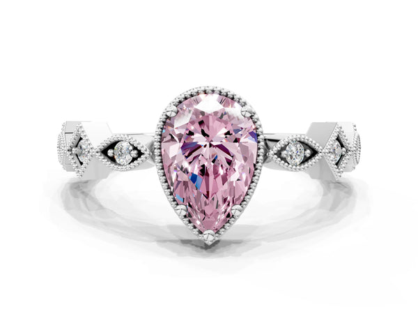 Platinum Fancy Pink Pear  Milgrain Marquise Diamond Twist Band Ring