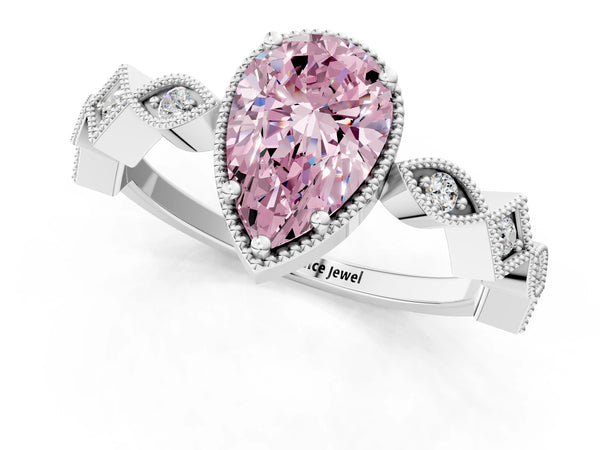 Platinum Fancy Pink Pear  Milgrain Marquise Diamond Twist Band Ring