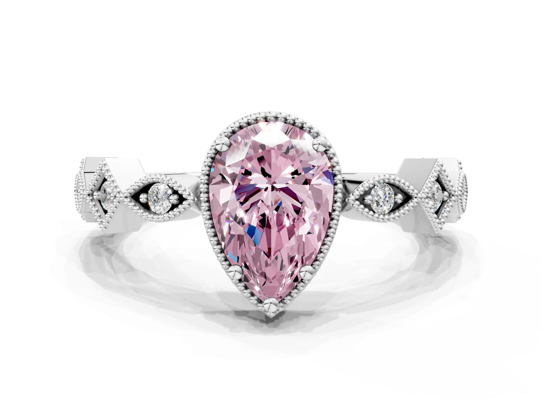 White gold Fancy Pink Pear  Milgrain Marquise Diamond Twist Band Ring_63