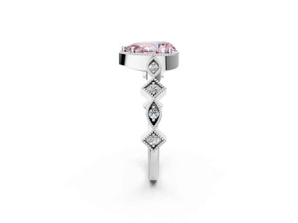 Platinum Fancy Pink Pear  Milgrain Marquise Diamond Twist Band Ring
