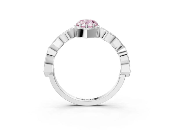 Platinum Fancy Pink Pear  Milgrain Marquise Diamond Twist Band Ring