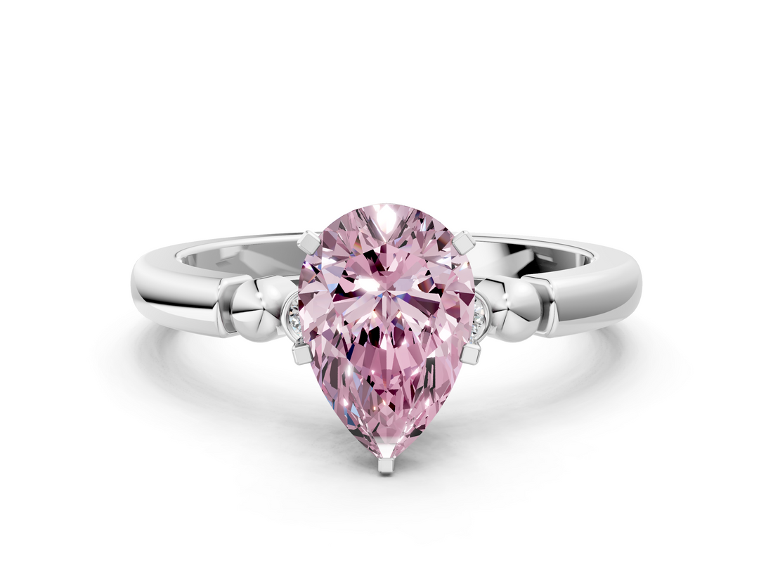 White gold Fancy Pink Pear  Solitaire Beaded Band with Four-Prong Setting_105