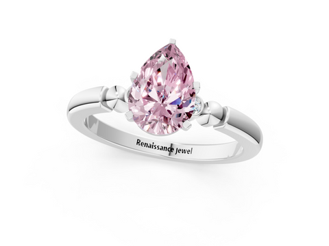 White gold Fancy Pink Pear  Solitaire Beaded Band with Four-Prong Setting_42