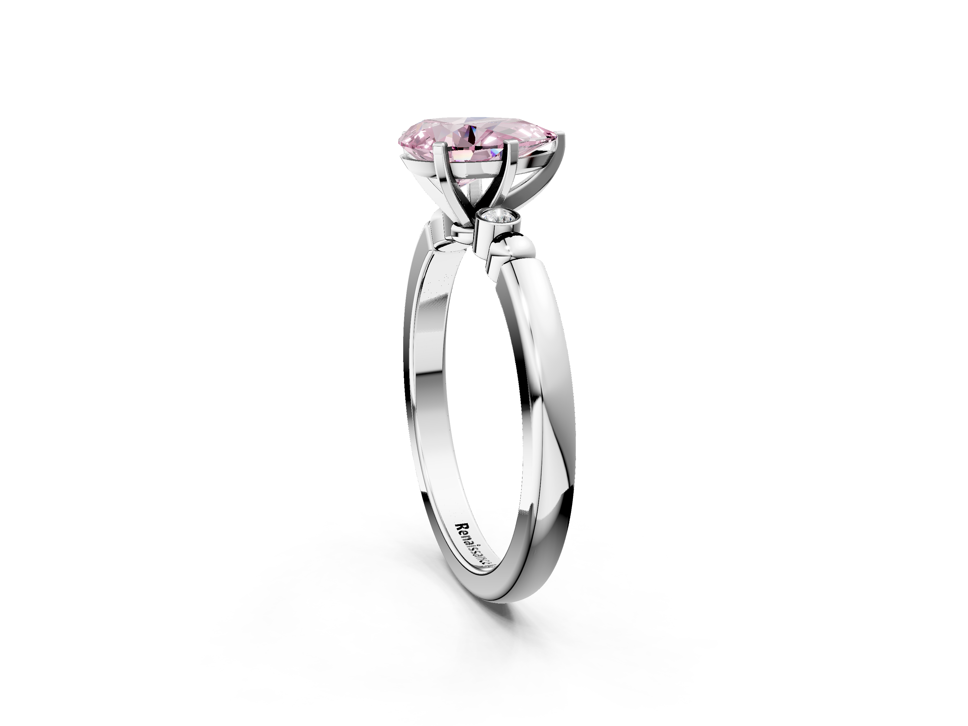 White gold Fancy Pink Pear  Solitaire Beaded Band with Four-Prong Setting_44