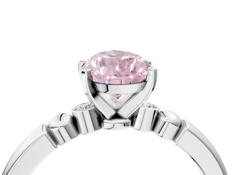 White gold Fancy Pink Pear  Solitaire Beaded Band with Four-Prong Setting_45