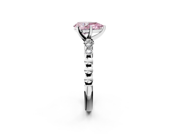 White gold Fancy Pink Pear  Solitaire Bezel Accent Diamond Engagement Ring with Beaded Band and Four-Prong Setting