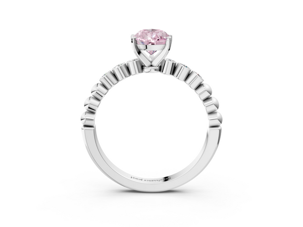 White gold Fancy Pink Pear  Solitaire Bezel Accent Diamond Engagement Ring with Beaded Band and Four-Prong Setting