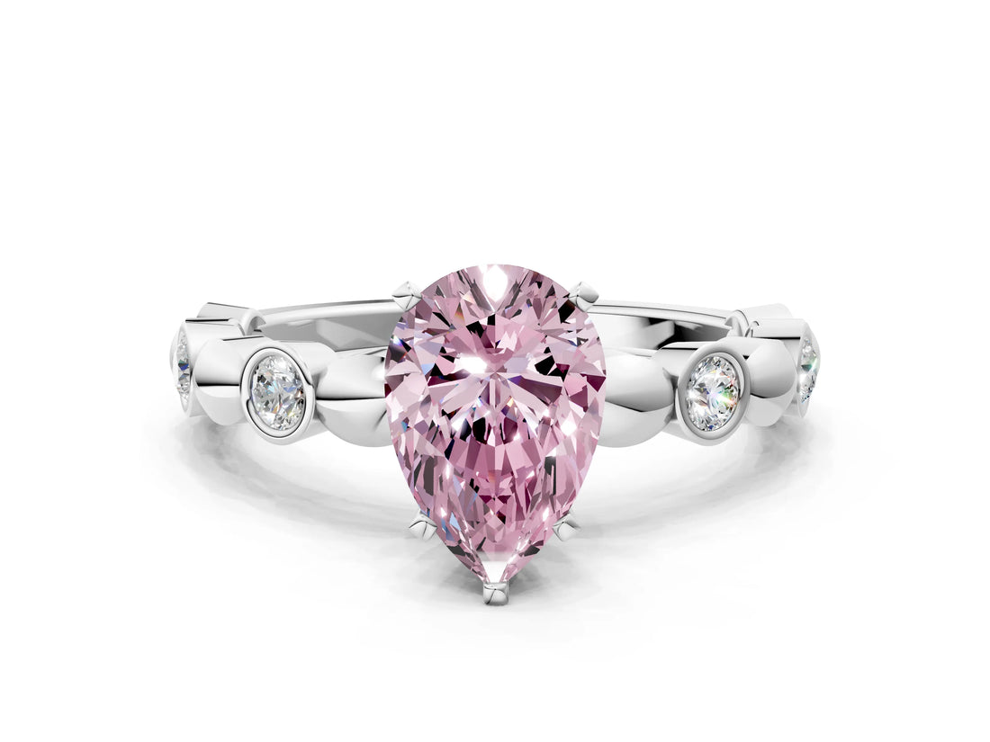 White gold Fancy Pink Pear  Solitaire Bezel-Set Diamond Ring with Beaded Band and Four-Prong Setting_33