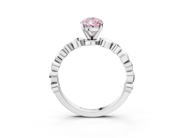 Platinum Fancy Pink Pear  Solitaire Bezel-Set Diamond Ring with Beaded Band and Four-Prong Setting