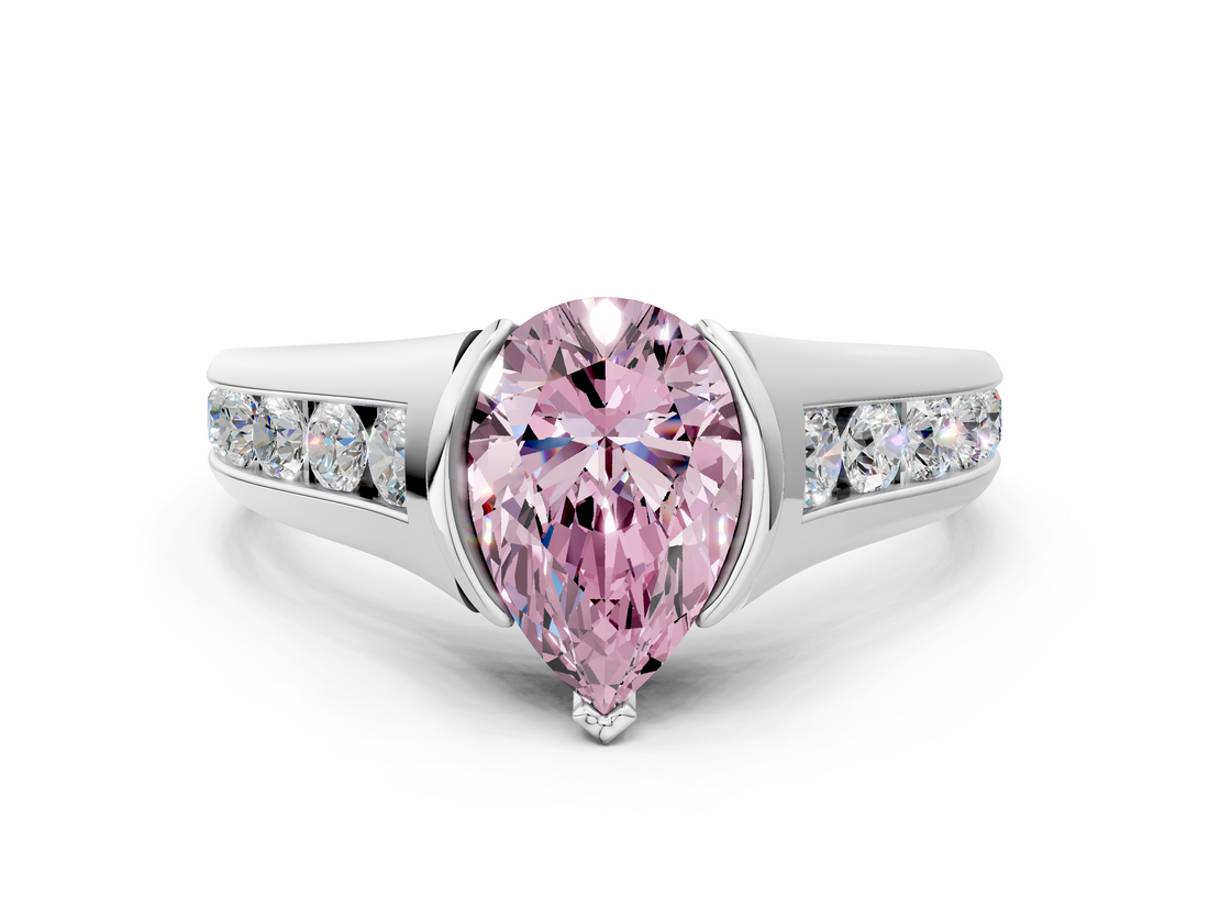 White gold Fancy Pink Pear  Solitaire Bezel-Set Diamond Ring with Channel-Set Band_20
