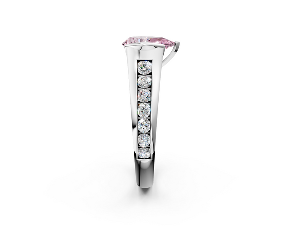 Platinum Fancy Pink Pear  Solitaire Bezel-Set Diamond Ring with Channel-Set Band