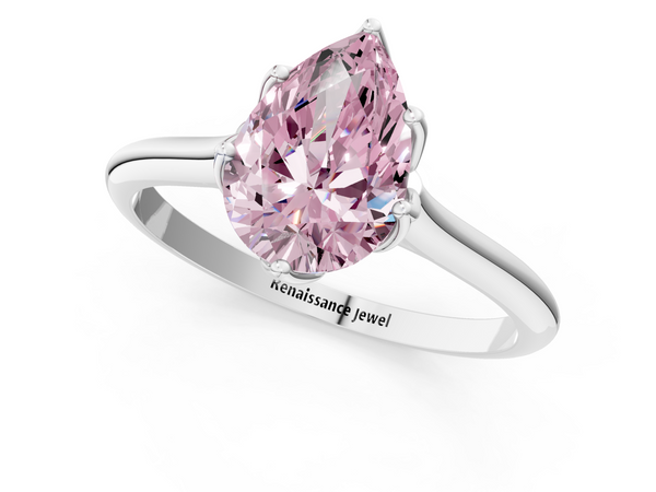 Platinum Fancy Pink Pear  Solitaire Cathedral Diamond Ring with Six-Prong Setting