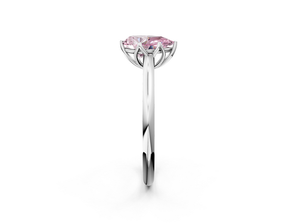 Platinum Fancy Pink Pear  Solitaire Cathedral Diamond Ring with Six-Prong Setting