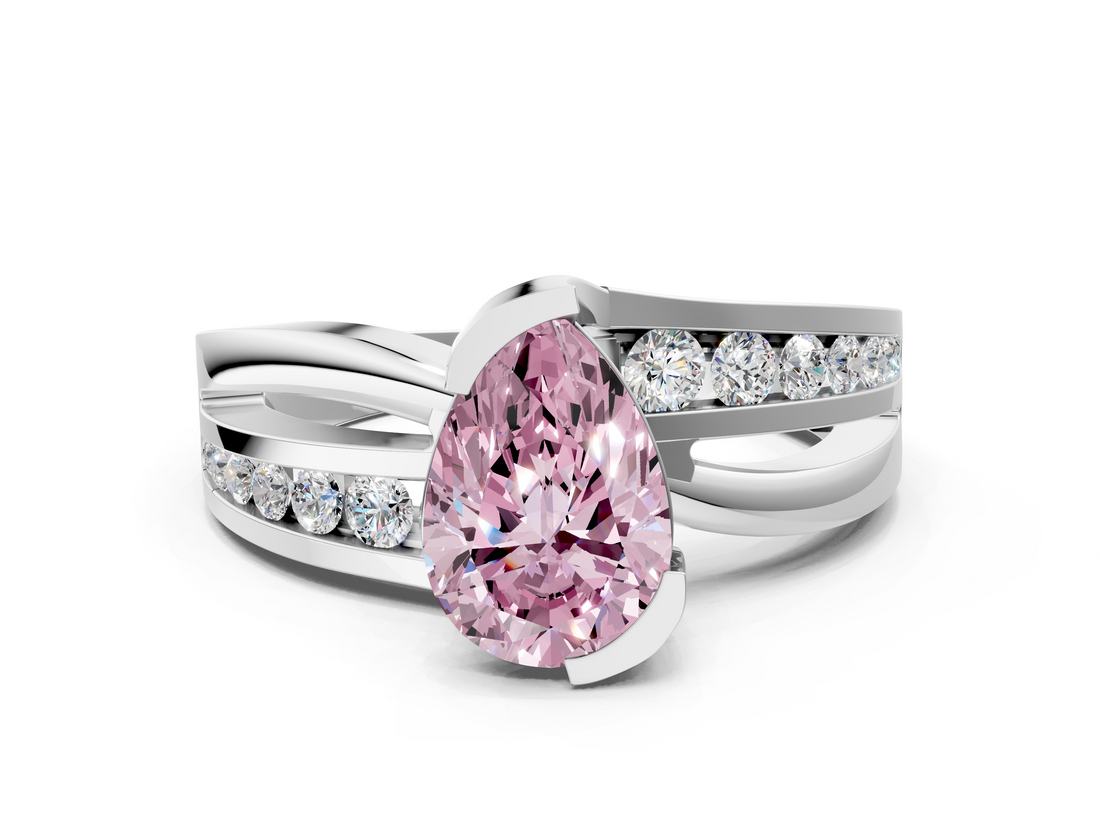 White gold Fancy Pink Pear  Solitaire Channel-Set Split Shank Ring with Tension Prong Setting_3