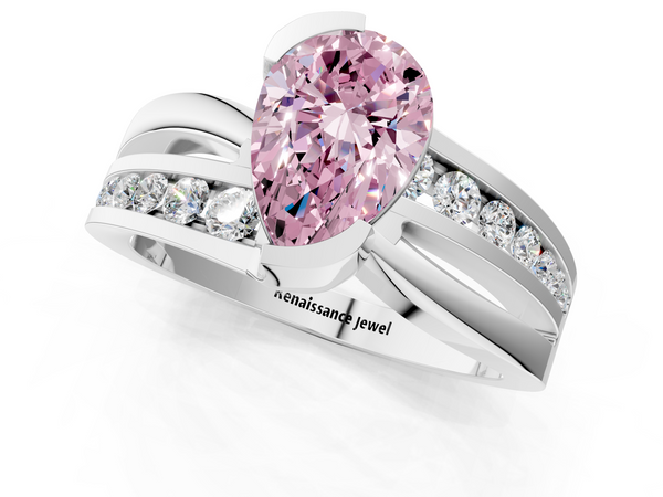 White gold Fancy Pink Pear  Solitaire Channel-Set Split Shank Ring with Tension Prong Setting