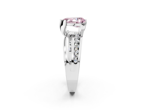 White gold Fancy Pink Pear  Solitaire Channel-Set Split Shank Ring with Tension Prong Setting