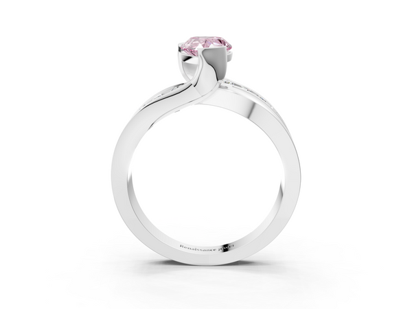 White gold Fancy Pink Pear  Solitaire Channel-Set Split Shank Ring with Tension Prong Setting