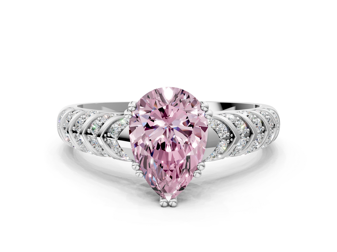 White gold Fancy Pink Pear  Solitaire Chevron Pave Diamond Engagement Ring with Six-Prong Setting_3