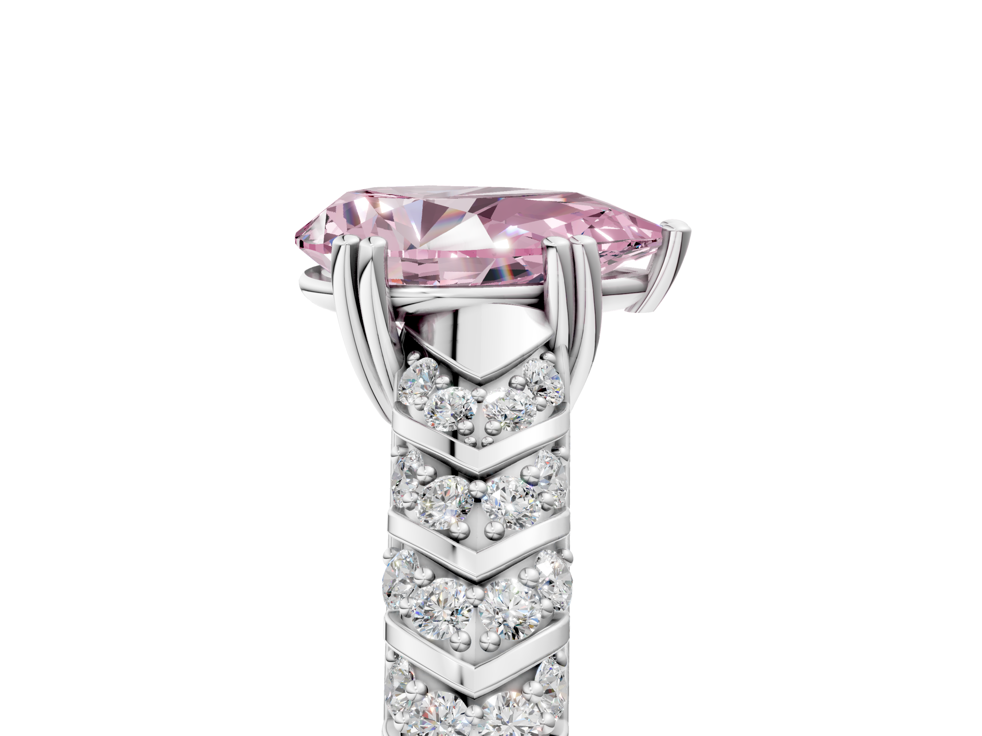White gold Fancy Pink Pear  Solitaire Chevron Pave Diamond Engagement Ring with Six-Prong Setting_8
