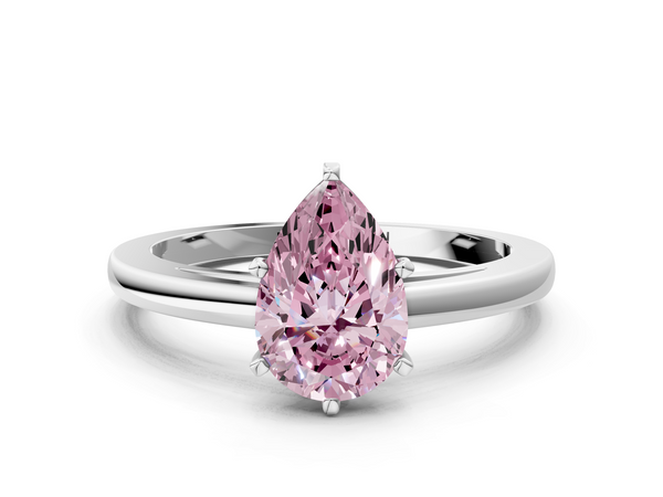 Platinum Fancy Pink Pear  Solitaire Diamond Engagement Ring with Four-Prong Setting on a Classic Band