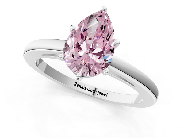 Platinum Fancy Pink Pear  Solitaire Diamond Engagement Ring with Four-Prong Setting on a Classic Band