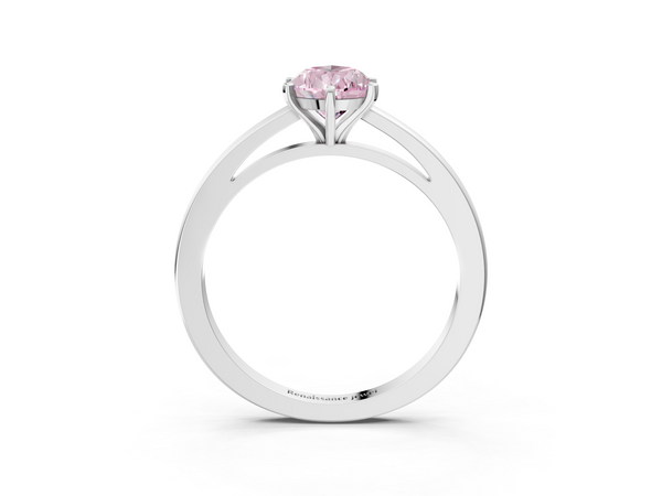 Platinum Fancy Pink Pear  Solitaire Diamond Engagement Ring with Four-Prong Setting on a Classic Band