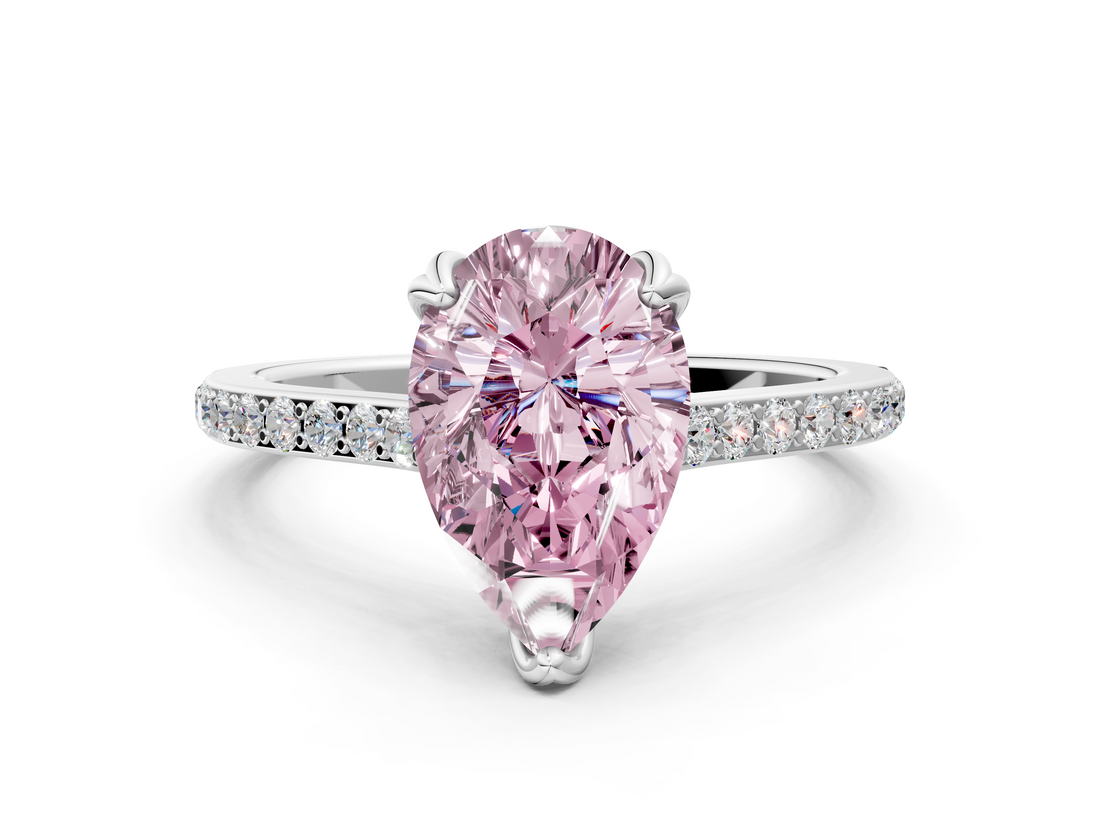 White gold Fancy Pink Pear  Solitaire Diamond Engagement Ring with Pave Band and Six-Prong Setting_20